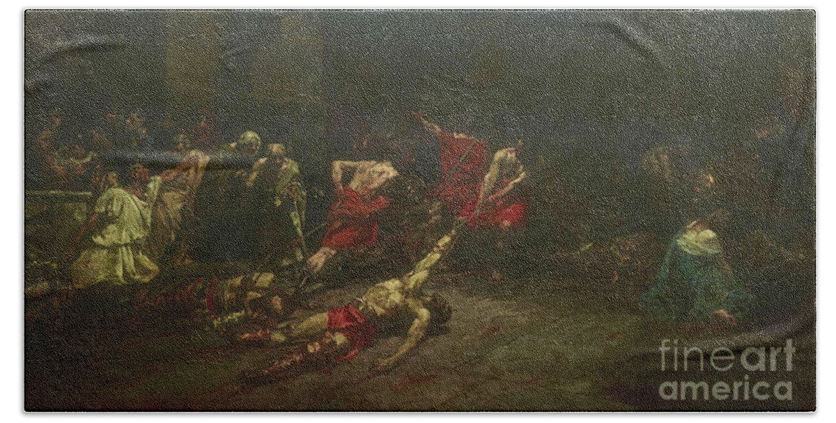  Beach Towel featuring the painting Spoliarium by Celestial Images