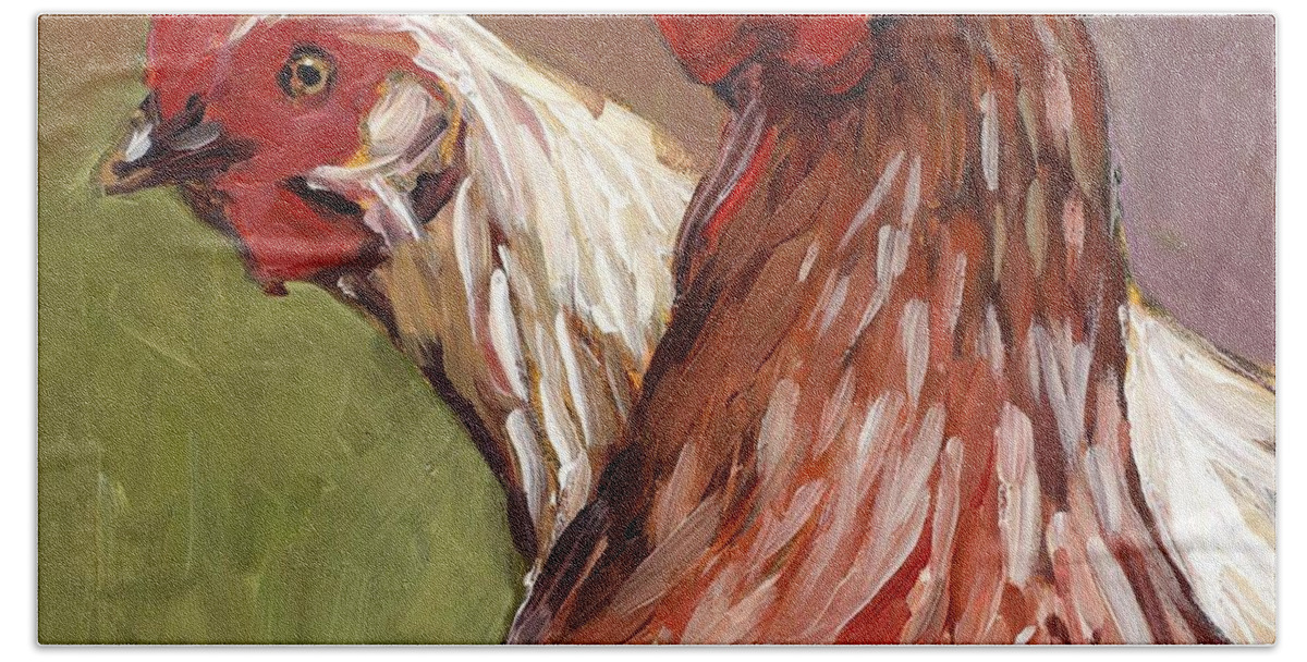 Chickens Beach Towel featuring the painting Spring Chickens by Molly Poole