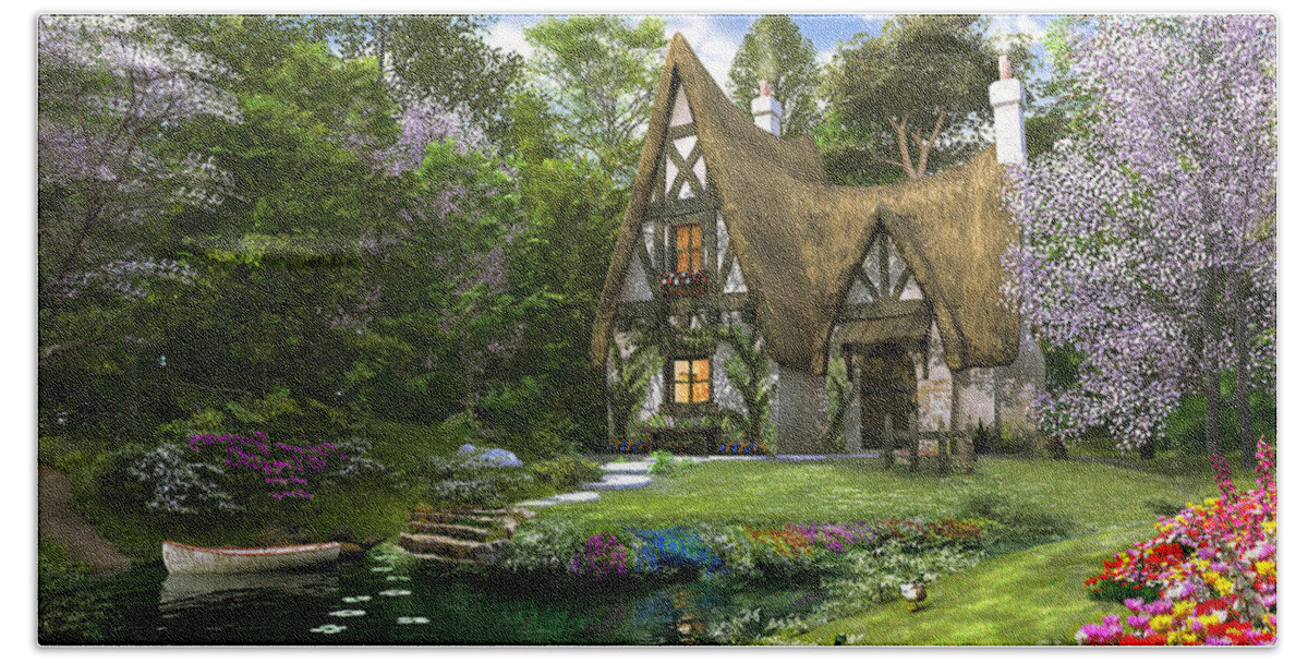 Tudor Cottage Beach Towel featuring the digital art Spring Lake Cottage by MGL Meiklejohn Graphics Licensing