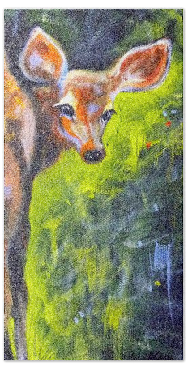 Fawn Beach Towel featuring the painting Spring Twins 1 by Susan A Becker
