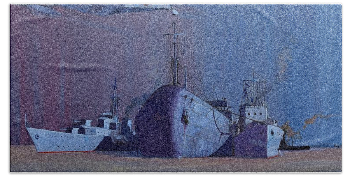 Sea Beach Towel featuring the painting SS Ohio by Ray Agius
