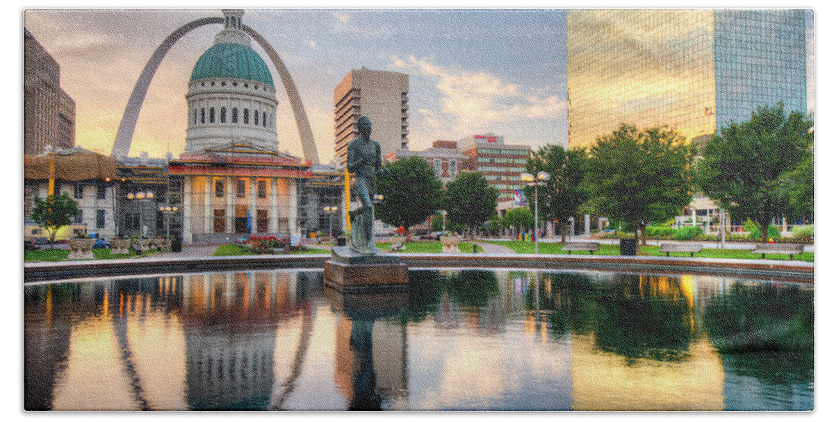 America Beach Towel featuring the photograph Downtown St. Louis City Reflections by Gregory Ballos