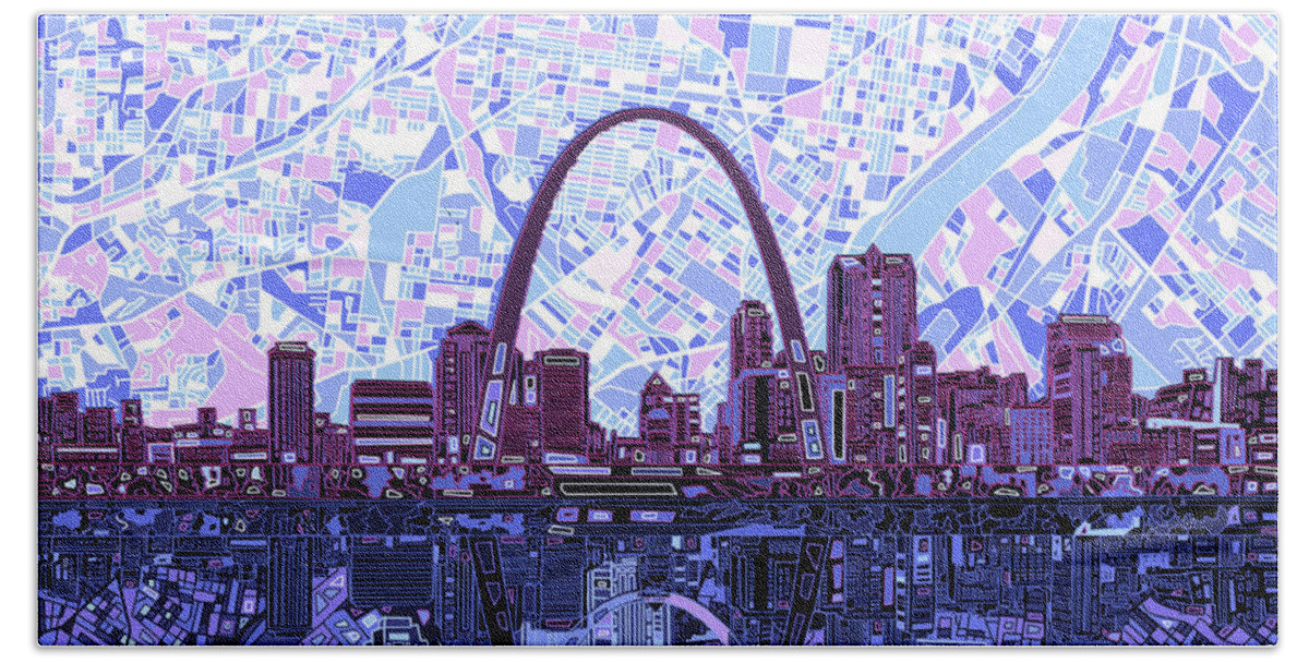 St Louis Skyline Beach Towel featuring the painting St Louis Skyline Abstract 8 by Bekim M