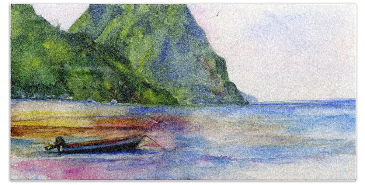 Island Beach Towel featuring the painting St. Lucia by John D Benson