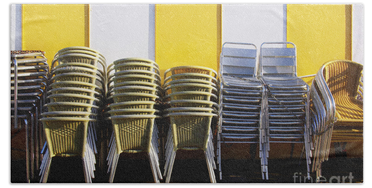 Aluminum Beach Towel featuring the photograph Stacks of Chairs and Tables by Carlos Caetano