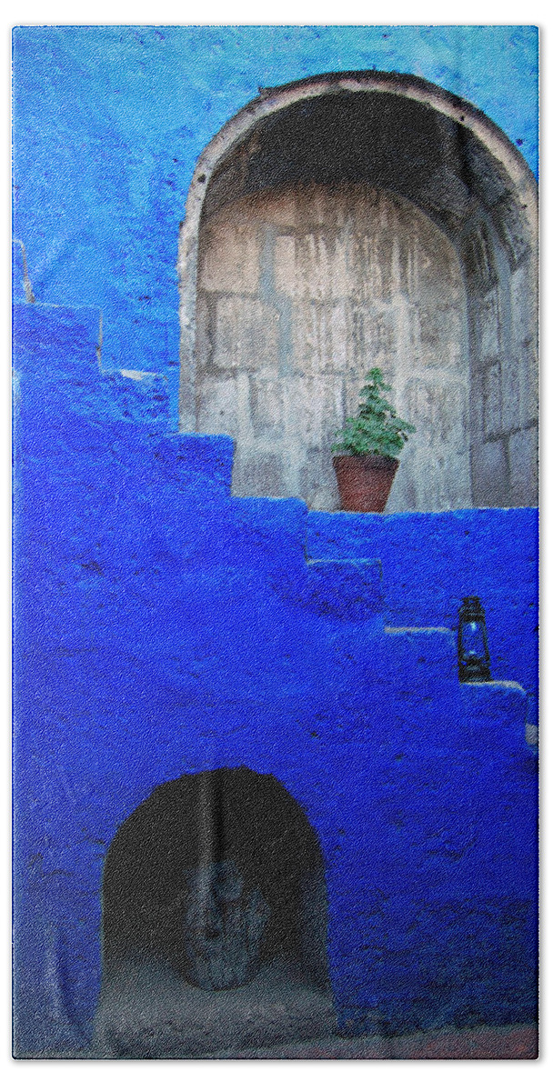 Monastery Beach Towel featuring the photograph Staircase in blue courtyard by RicardMN Photography