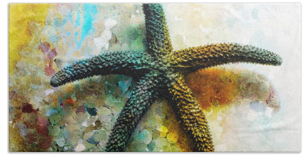 Florida Beach Towel featuring the painting Starfish Impression by Barbara Chichester