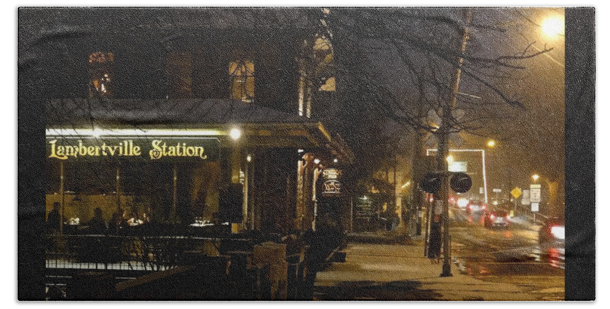 Lambertville Station Beach Sheet featuring the photograph Station in Snow by Christopher Plummer