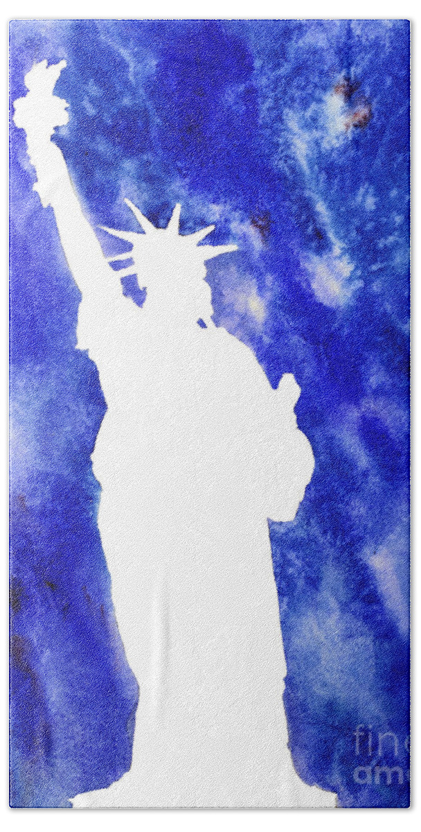  Beach Sheet featuring the painting Statue of Liberty Cool Silhouette by Ryan Fox