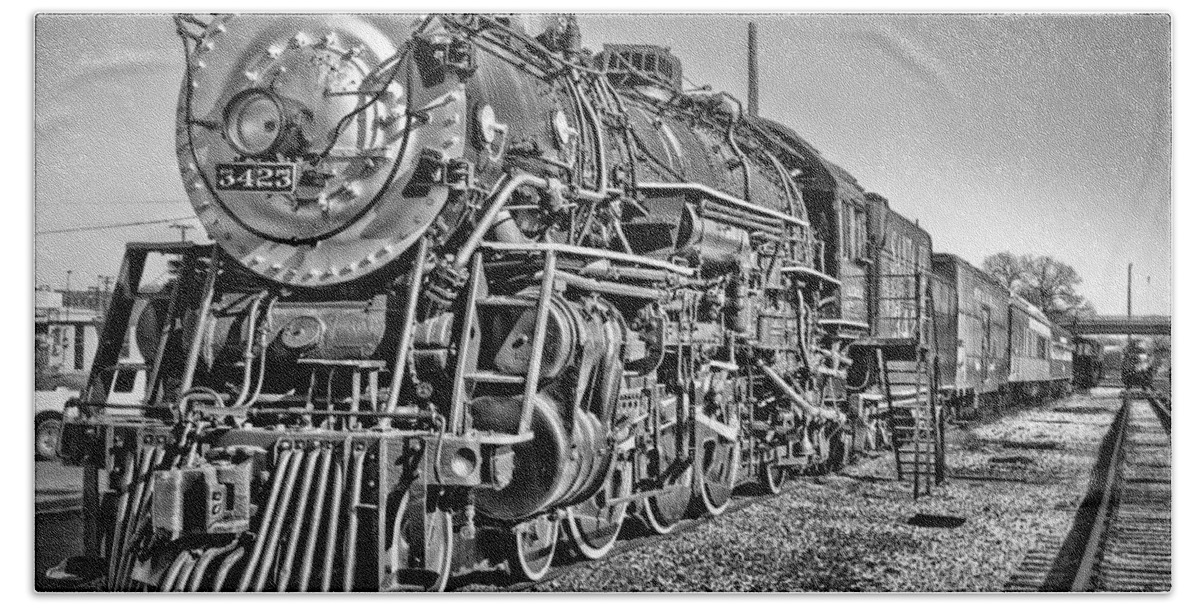 Black And White Beach Towel featuring the photograph Steam Locomotive 3423 by David and Carol Kelly