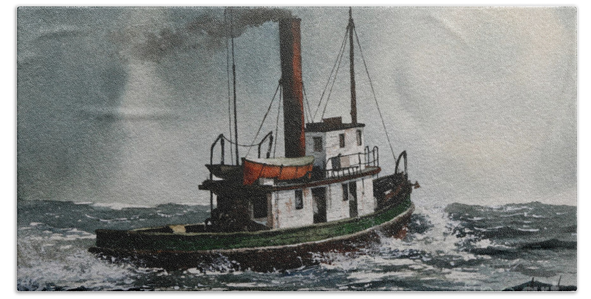 Steam Tugboat Paintings Beach Towel featuring the painting Steam Tugboat KATADIN by James Williamson