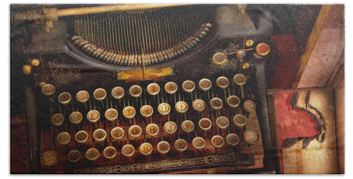 Hdr Beach Towel featuring the photograph Steampunk - Just an ordinary typewriter by Mike Savad