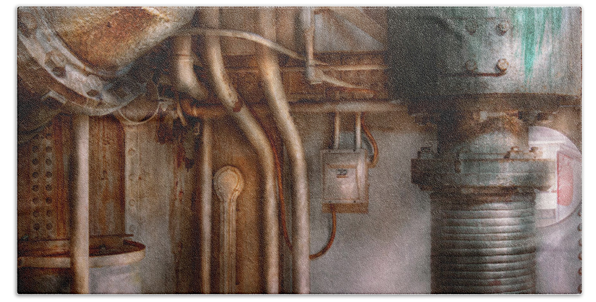Savad Beach Towel featuring the photograph Steampunk - Plumbing - Industrial abstract by Mike Savad