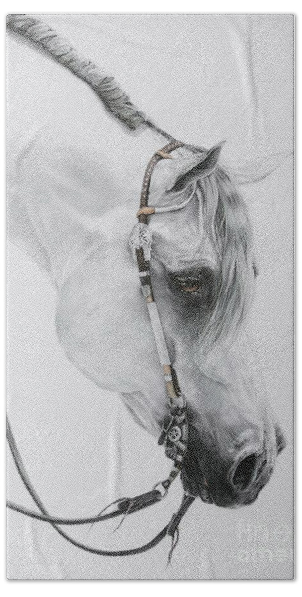 Grey Horse Beach Towel featuring the pastel Sterling by Joni Beinborn