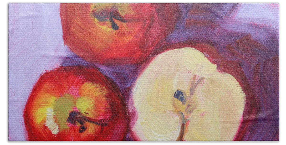 Apple Beach Towel featuring the painting Still Life Kitchen Apple Painting by Nancy Merkle