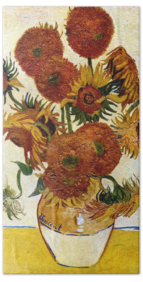 Vincent Van Gogh Beach Sheet featuring the digital art Still Life With Sunflowers by Vincent Van Gogh