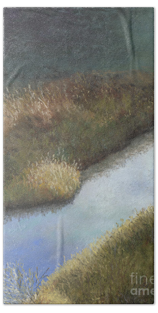 Creek Beach Towel featuring the painting Still Water by Ginny Neece