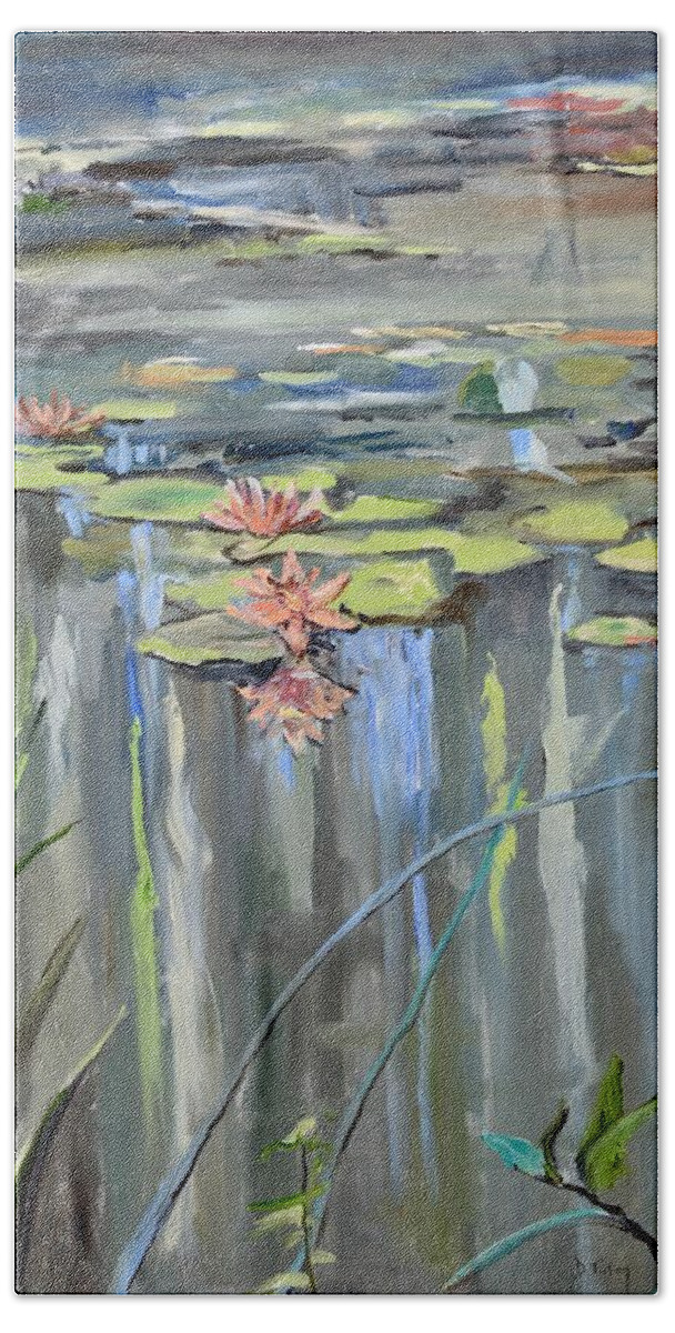 Lily Beach Sheet featuring the painting Still Waters by Donna Tuten