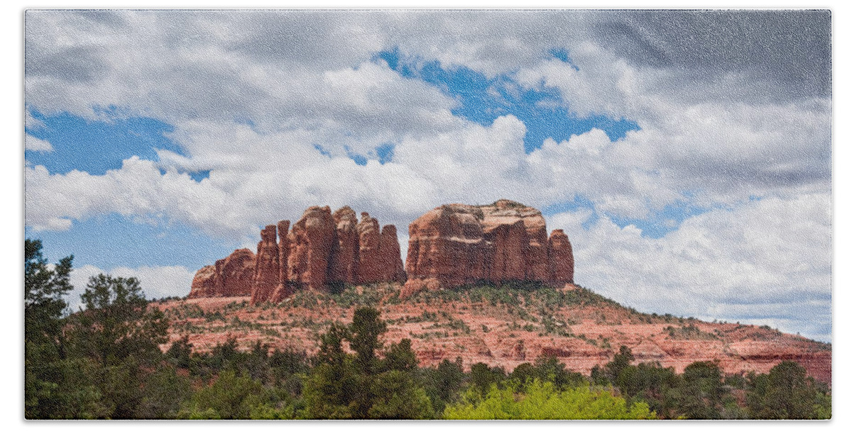Arizona Beach Towel featuring the photograph Storm Clouds Over Cathedral Rocks by Jeff Goulden