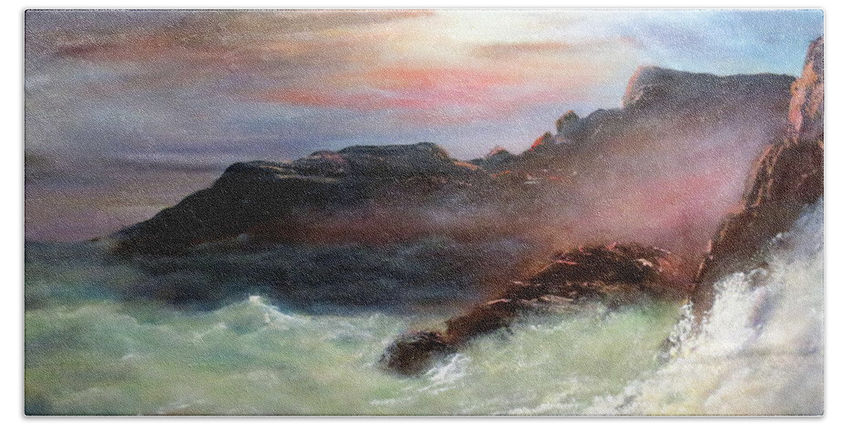 Seascape Beach Sheet featuring the painting Storm on Mount Desert Island by Lee Piper