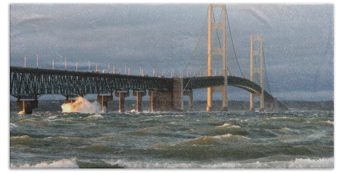 Storm Beach Towel featuring the photograph Stormy Straits of Mackinac by Keith Stokes
