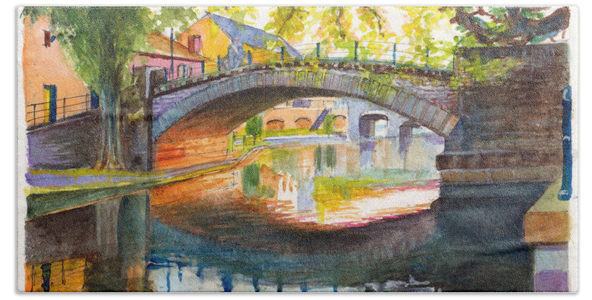 River Beach Towel featuring the painting Strasbourg Autumn Evening by Dai Wynn