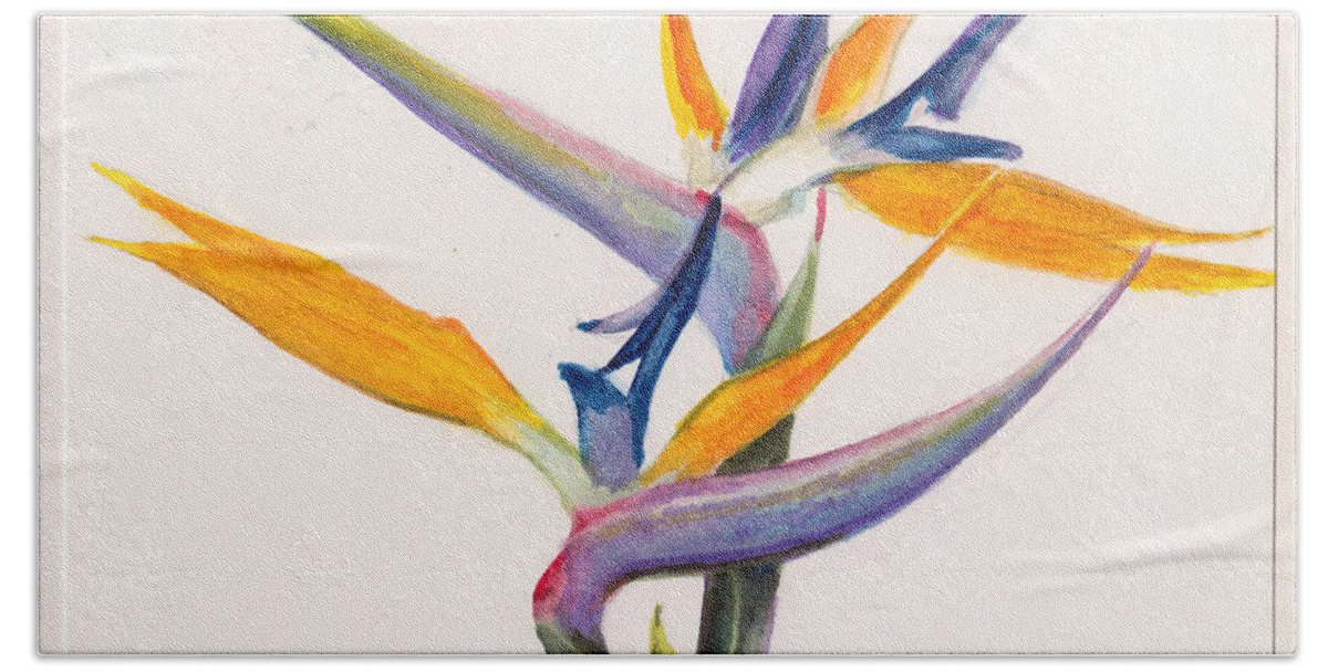 Floral Beach Towel featuring the painting Strelitzia Flowers by Dai Wynn