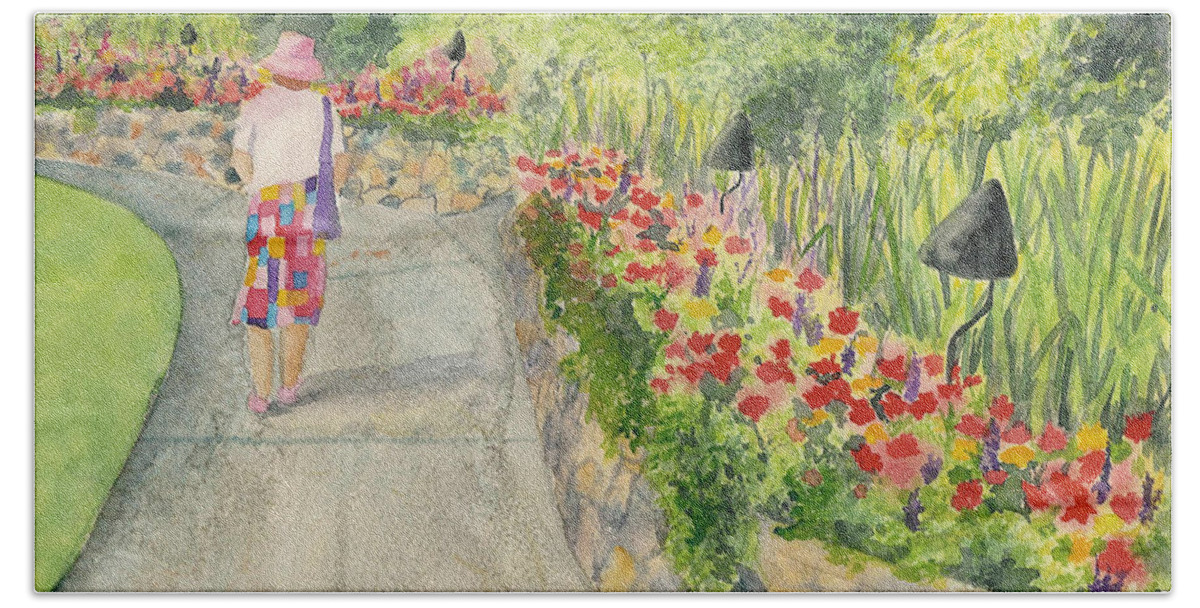 Flowers Beach Sheet featuring the painting Strolling Butchart Gardens by Vicki Housel