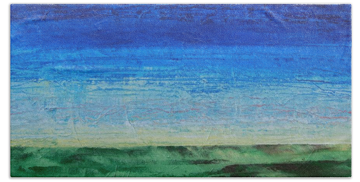 Blue Beach Towel featuring the painting Study of Earth and Sky by Linda Bailey