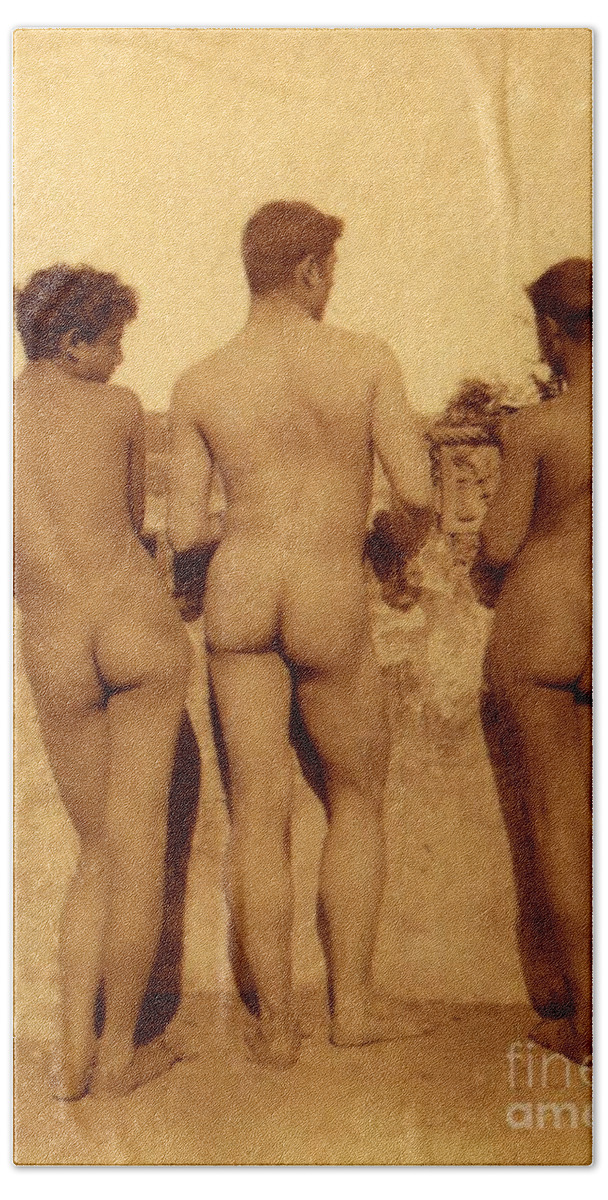 Gloeden Beach Towel featuring the photograph Study of Three Male Nudes by Wilhelm von Gloeden