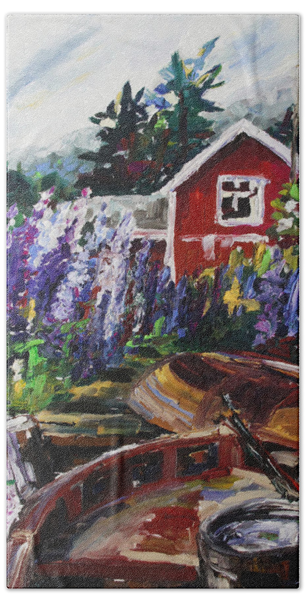 Sweden Beach Towel featuring the painting Summer In Sweden by Barbara Pommerenke