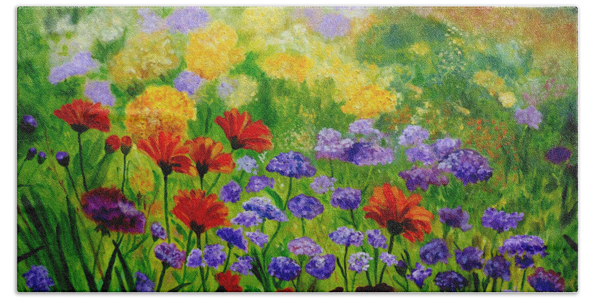 Flowers Beach Sheet featuring the painting Summer Show by Julie Brugh Riffey