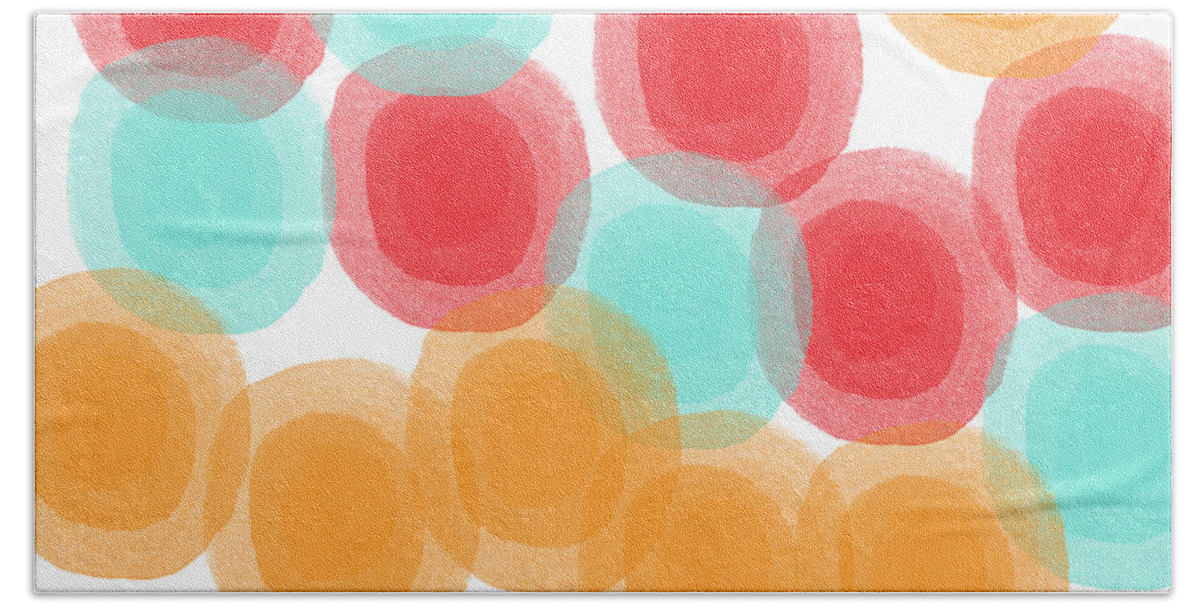 Abstract Circles Beach Towel featuring the painting Summer Sorbet- abstract painting by Linda Woods