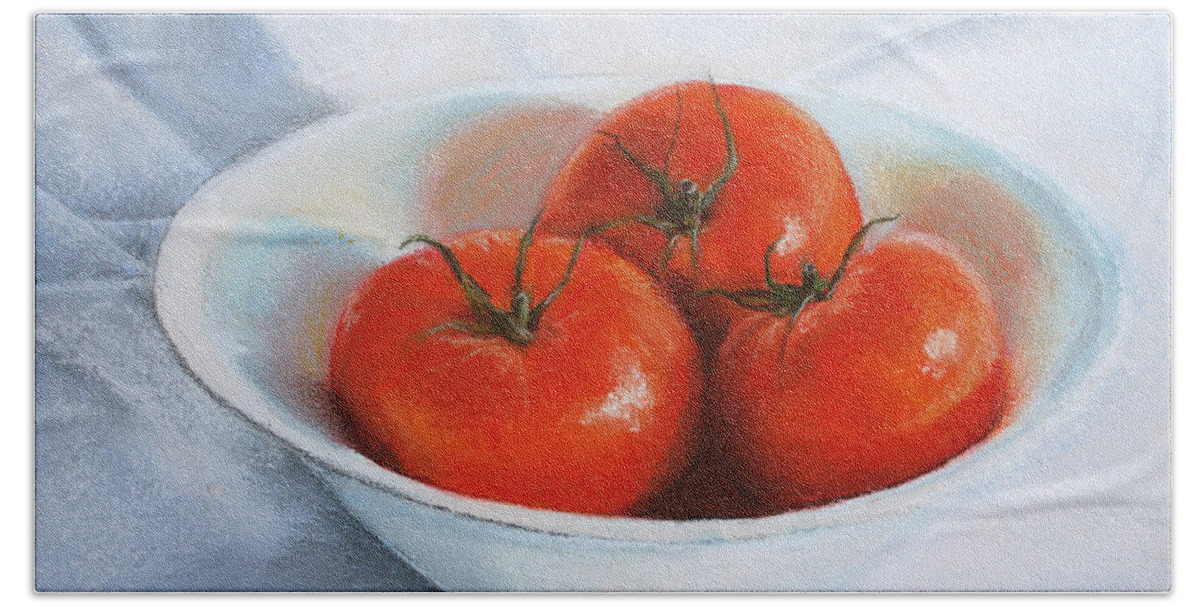 Summer Beach Sheet featuring the pastel Summer Tomatoes by Marna Edwards Flavell
