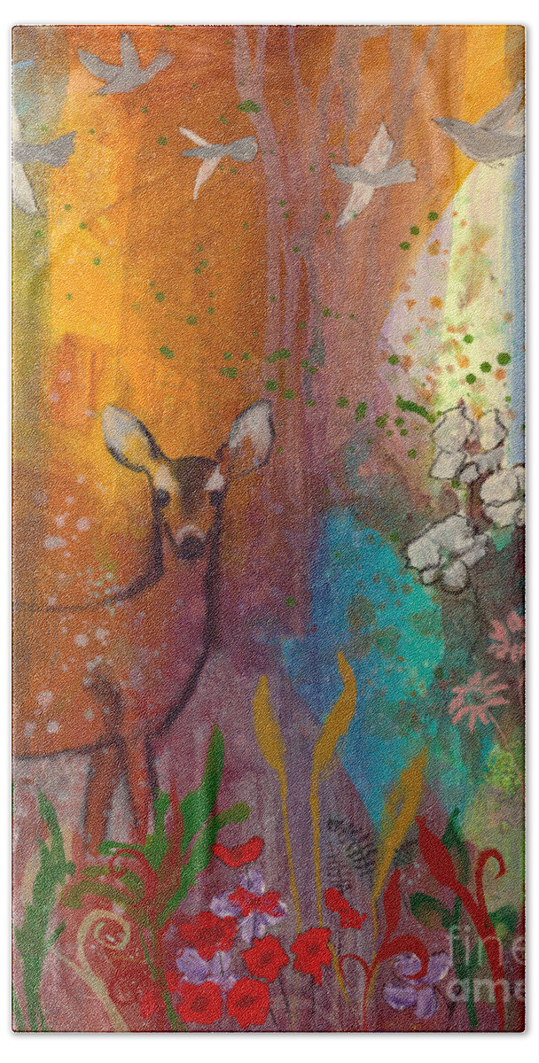 Sun Beach Sheet featuring the painting Sun Deer by Robin Pedrero