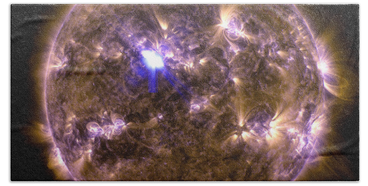 Science Beach Towel featuring the photograph Sun Emits M6.5 Class Solar Flare, 2013 by Science Source