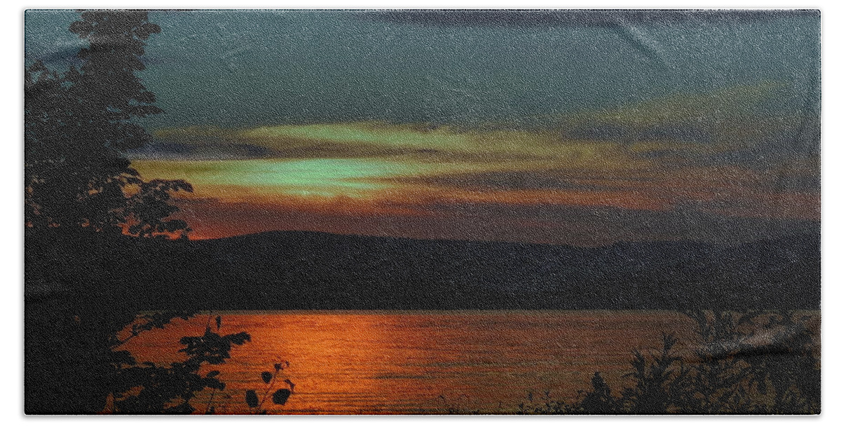 Sunsets Beach Towel featuring the photograph Sun Sets on Winnisquam by Mim White