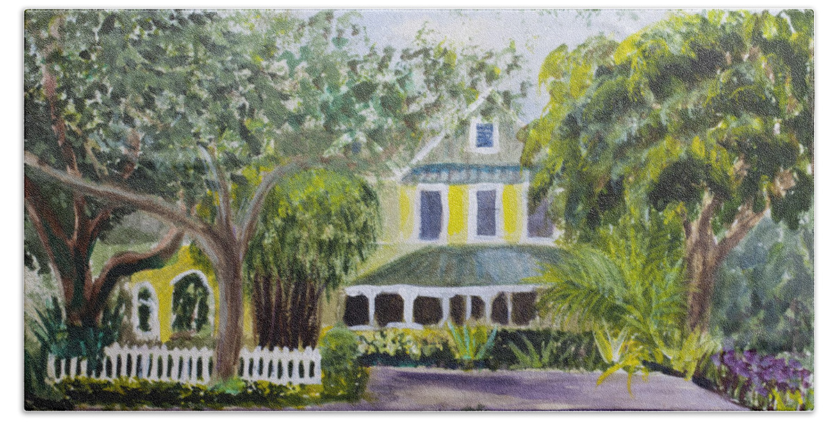 Landscape. Sundy House Beach Towel featuring the painting Sundy House in Delray Beach by Donna Walsh