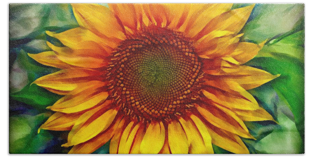 Sunflower Beach Towel featuring the photograph Sunflower - paint edition by Lilia S
