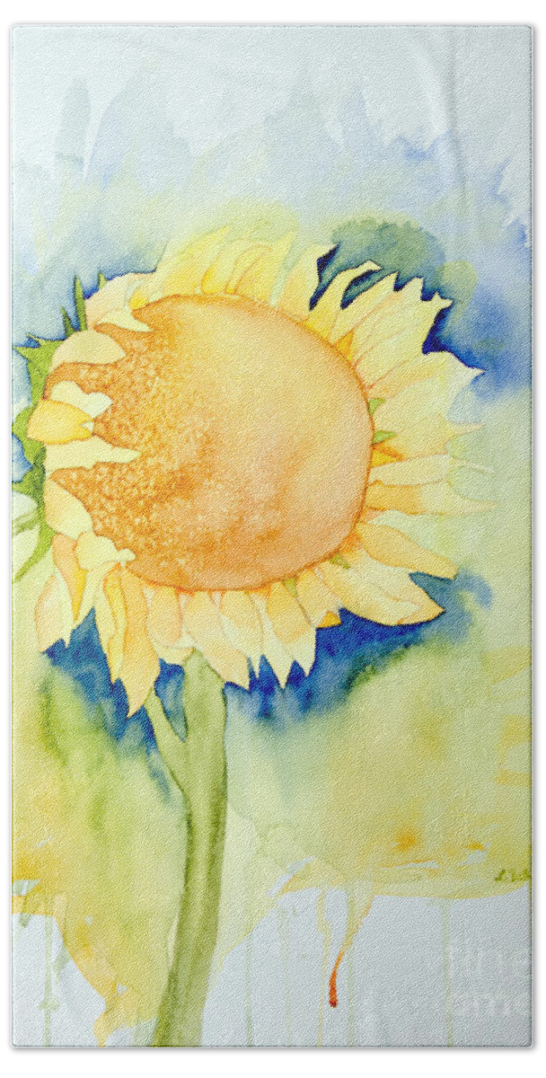 Sunflower Beach Towel featuring the painting Sunflower 1 by Laurel Best