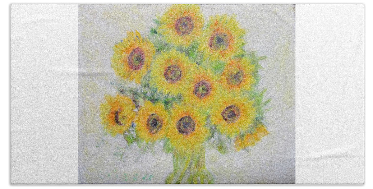 Impressionism Beach Towel featuring the painting Sunflower Bouquet by Glenda Crigger