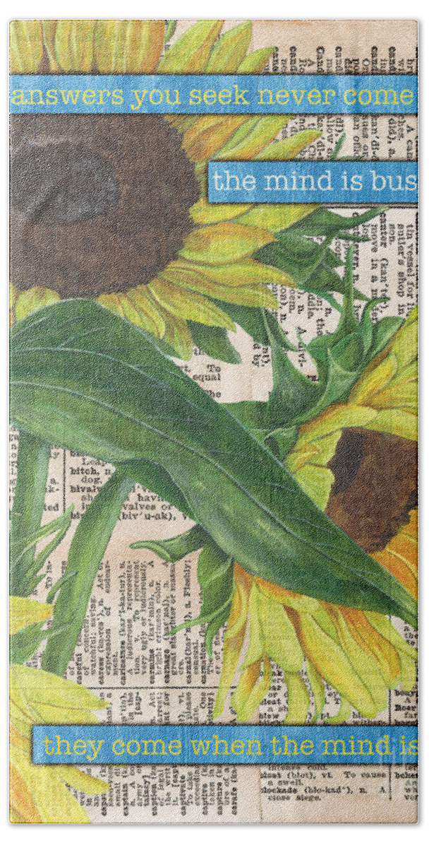 Floral Beach Towel featuring the painting Sunflower Dictionary 1 by Debbie DeWitt