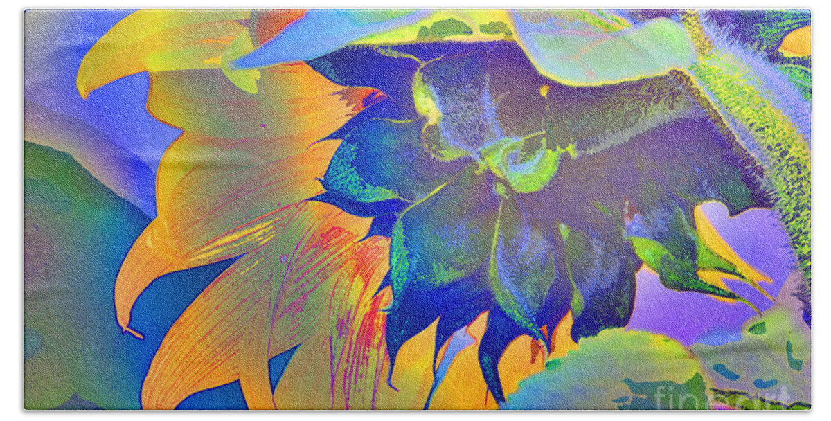 Sunflower Beach Towel featuring the digital art Sunflower explosion by Elaine Berger
