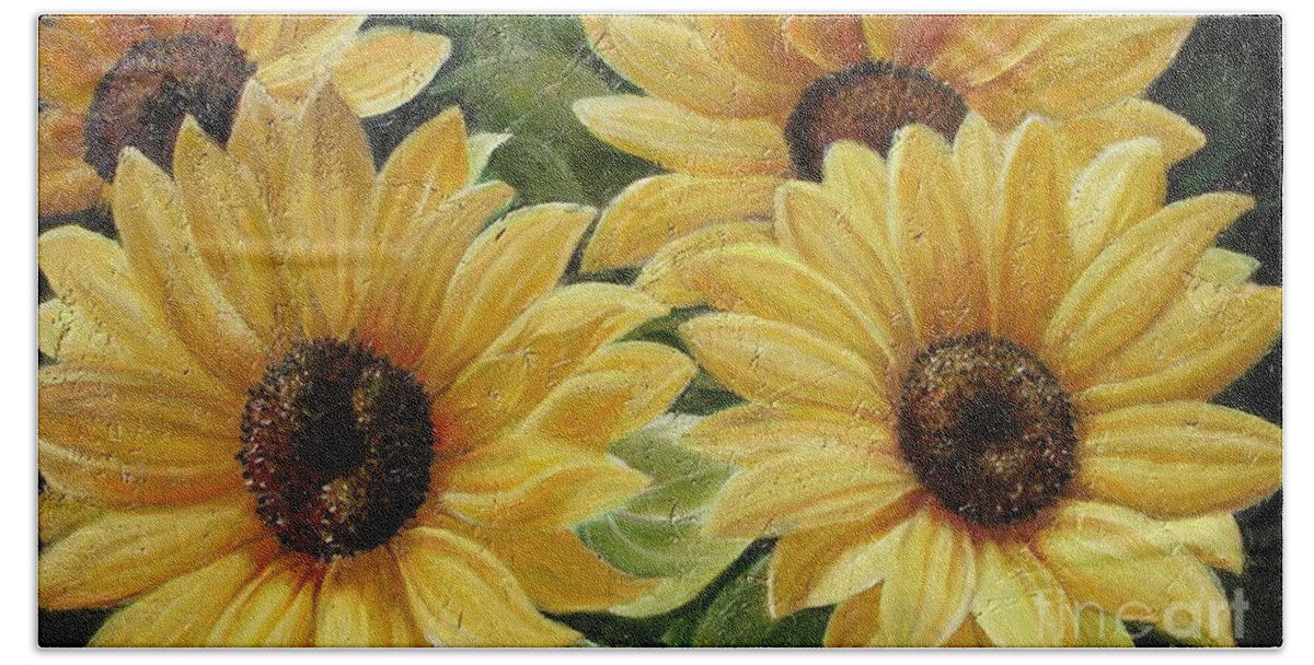 Flower Beach Towel featuring the painting Sunflower by Sorin Apostolescu