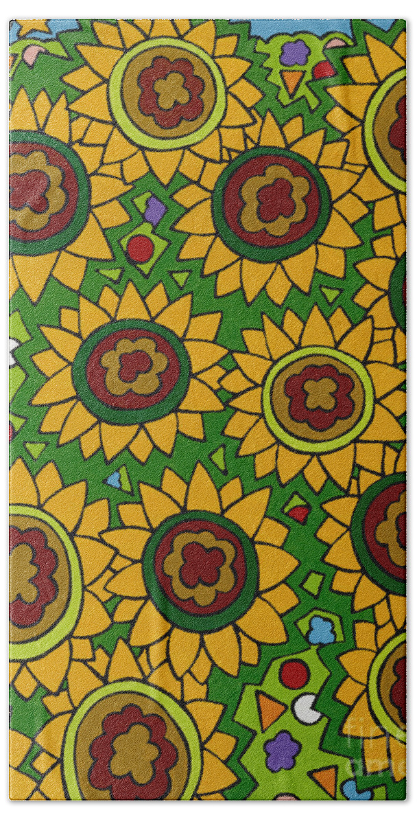 Sunflowers Beach Towel featuring the painting Sunflowers 2 by Rojax Art