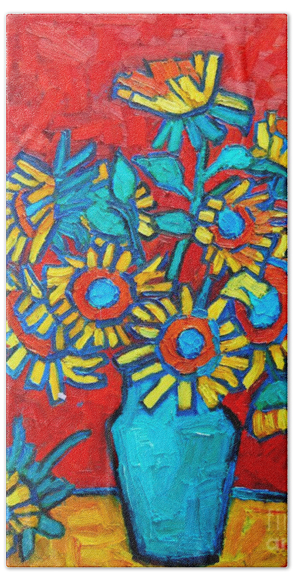 Sunflowers Beach Towel featuring the painting Sunflowers Bouquet by Ana Maria Edulescu