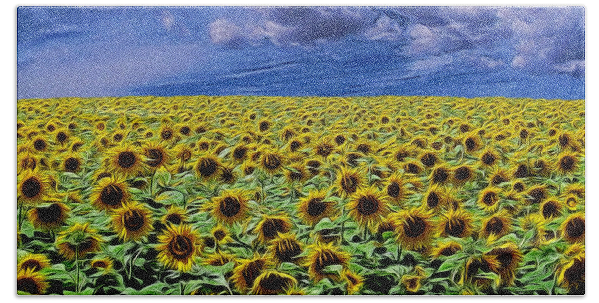Botanicals Beach Towel featuring the digital art Sunflowers Forever Digital Art by Ernest Echols