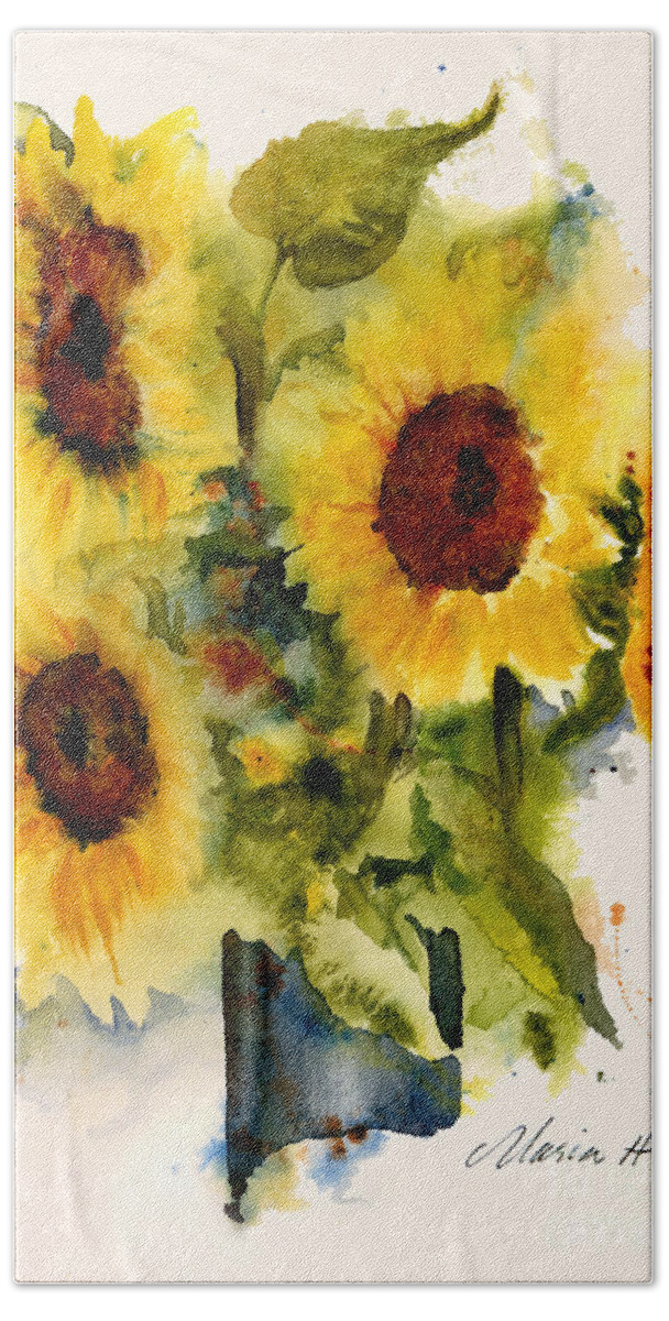 Sunflowers In A Vase Beach Towel featuring the painting Autumn's Sunshine by Maria Hunt