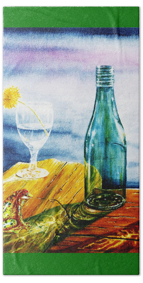 Sunlit Beach Towel featuring the painting Sunlit Bottles by Hartmut Jager