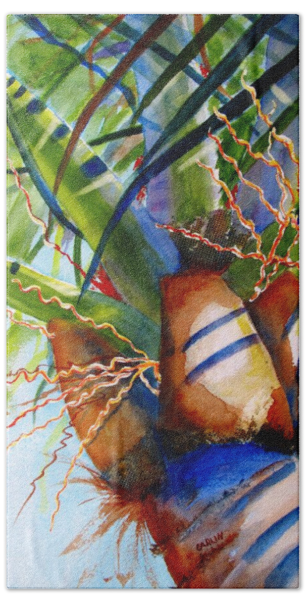 Palm Beach Sheet featuring the painting Sunlit Palm by Carlin Blahnik CarlinArtWatercolor